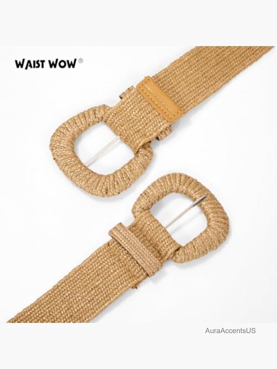 Straw Woven Elastic Belt for Women Stretchy Waist Boho Rattan Belt